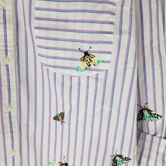 Anthropologie Maeve Butterfly Embroidered Slim Button Down -MEDIUM or XL - NWT - Picture 4 of 9